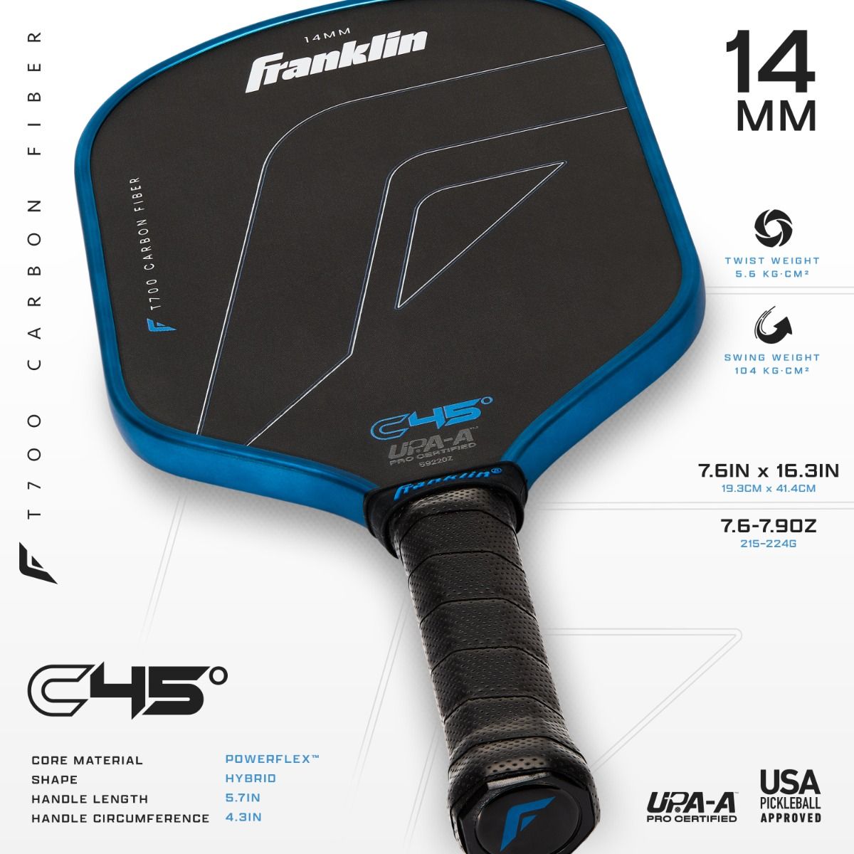 Franklin C45 Raw Carbon 14mm Pickleball Paddle